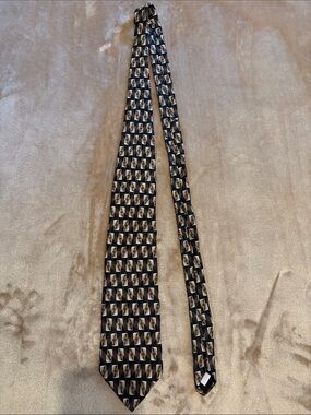 Pierre Cardin Black Tie with Tan Geometric Motif